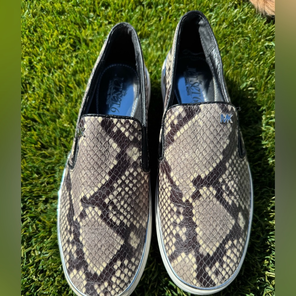 Michael Kors Black and Cream Snake Print Slip-Ons